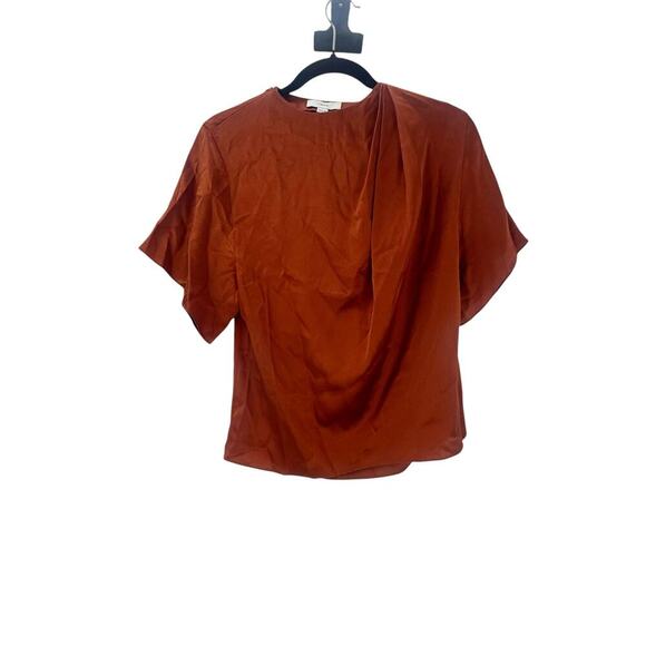 Vince Silk Flutter Sleeve Draped Neck Blouse Short Sleeve Rust Amber XS/ XXS NWT - Picture 5 of 13